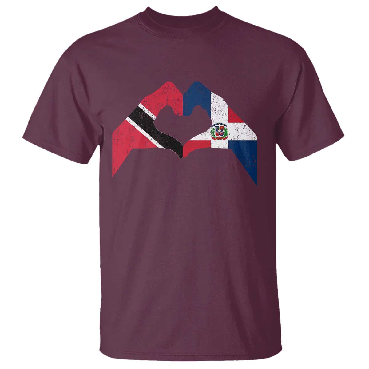Trinidad and Tobago Dominican T Shirt Two Flags One Heart TS10 Maroon Print Your Wear