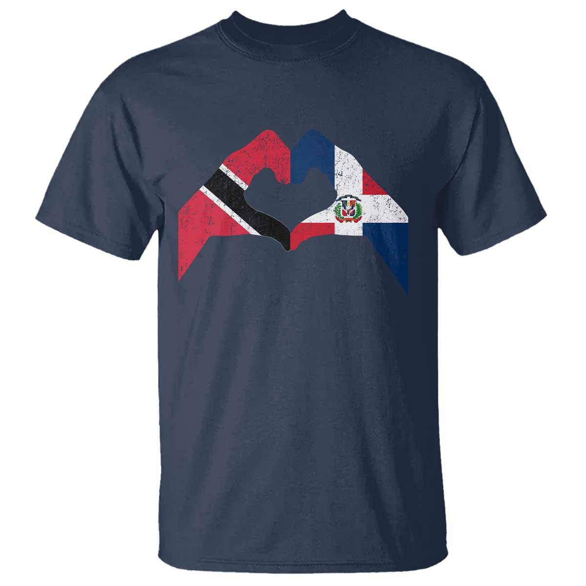 Trinidad and Tobago Dominican T Shirt Two Flags One Heart TS10 Navy Print Your Wear