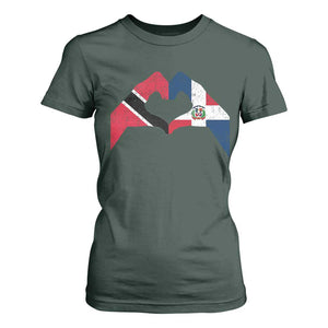Trinidad and Tobago Dominican T Shirt For Women Two Flags One Heart TS10 Dark Forest Green Print Your Wear