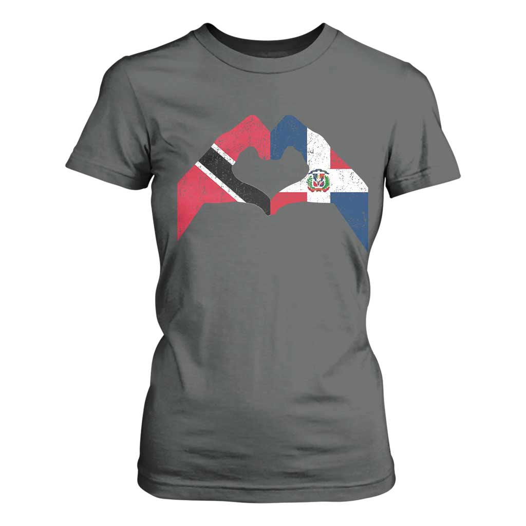 Trinidad and Tobago Dominican T Shirt For Women Two Flags One Heart TS10 Dark Heather Print Your Wear
