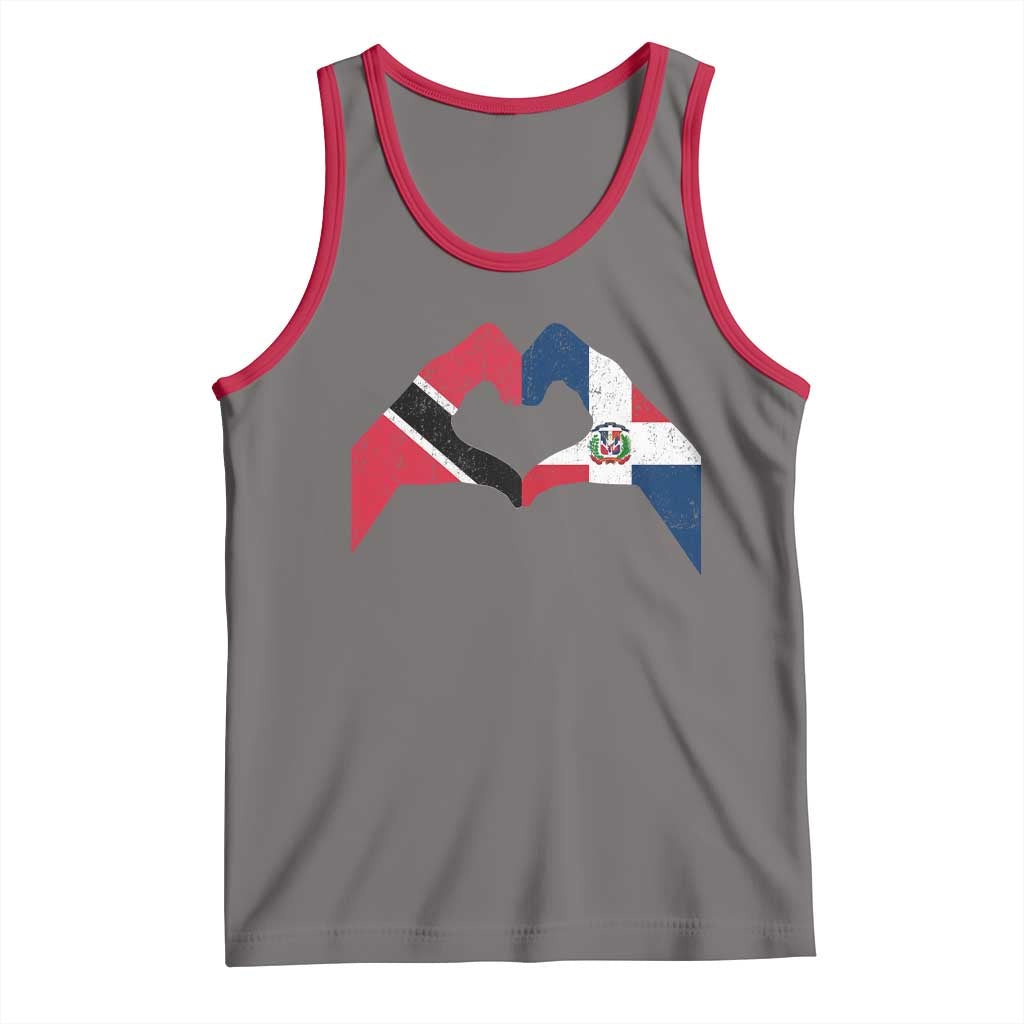 Trinidad and Tobago Dominican Tank Top Two Flags One Heart TS10 Deep Heather Red Print Your Wear