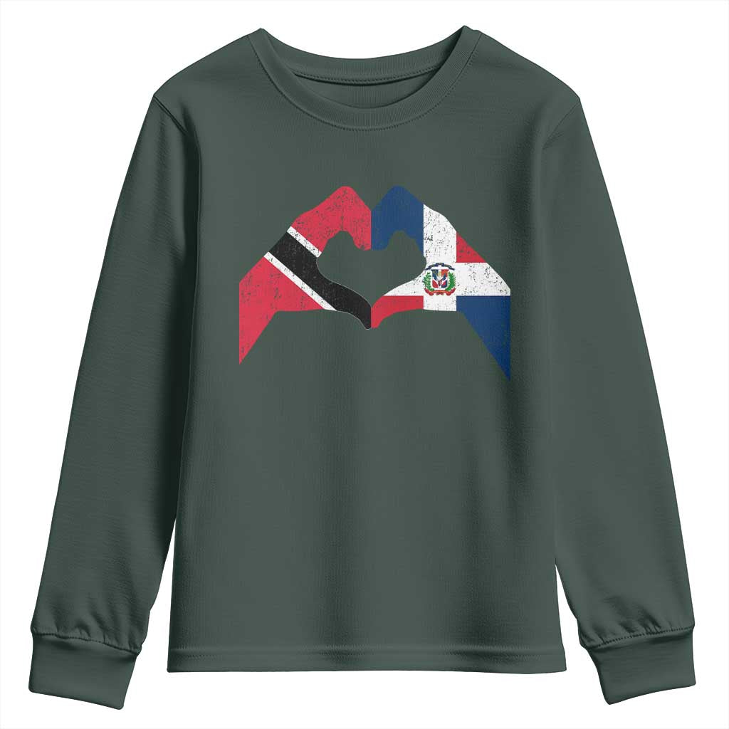 Trinidad and Tobago Dominican Youth Sweatshirt Two Flags One Heart TS10 Dark Forest Green Print Your Wear