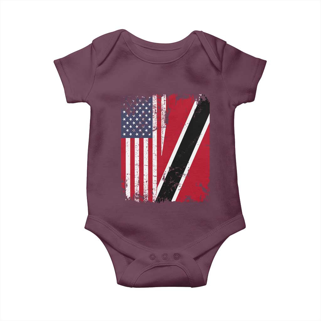 USA Trinidad and Tobago Baby Onesie Retro Vintage American Trini Pride Flag TS10 Maroon Print Your Wear