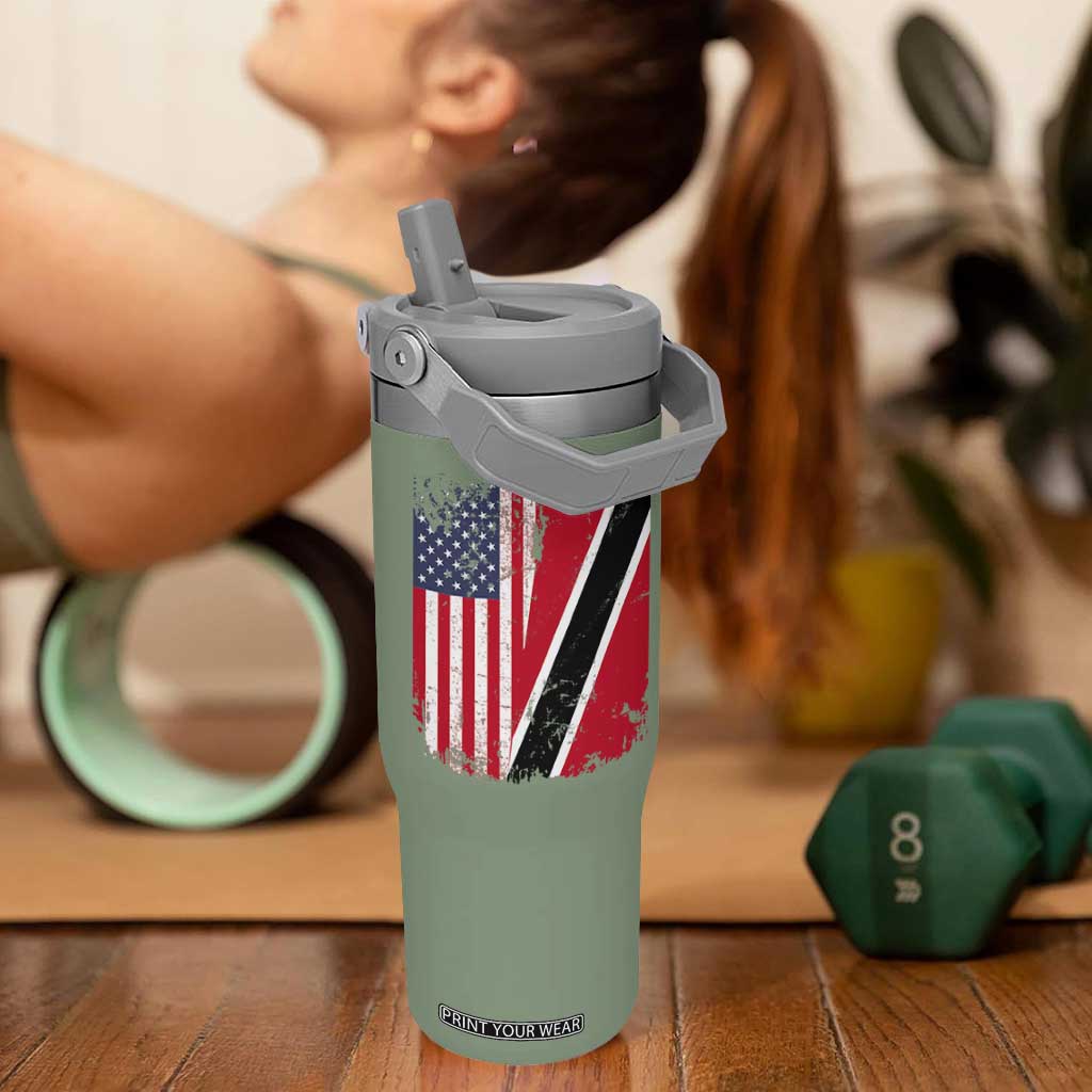USA Trinidad and Tobago Flip Straw Tumbler Retro Vintage American Trini Pride Flag TS10 One Size: 30 oz Moss Green Print Your Wear
