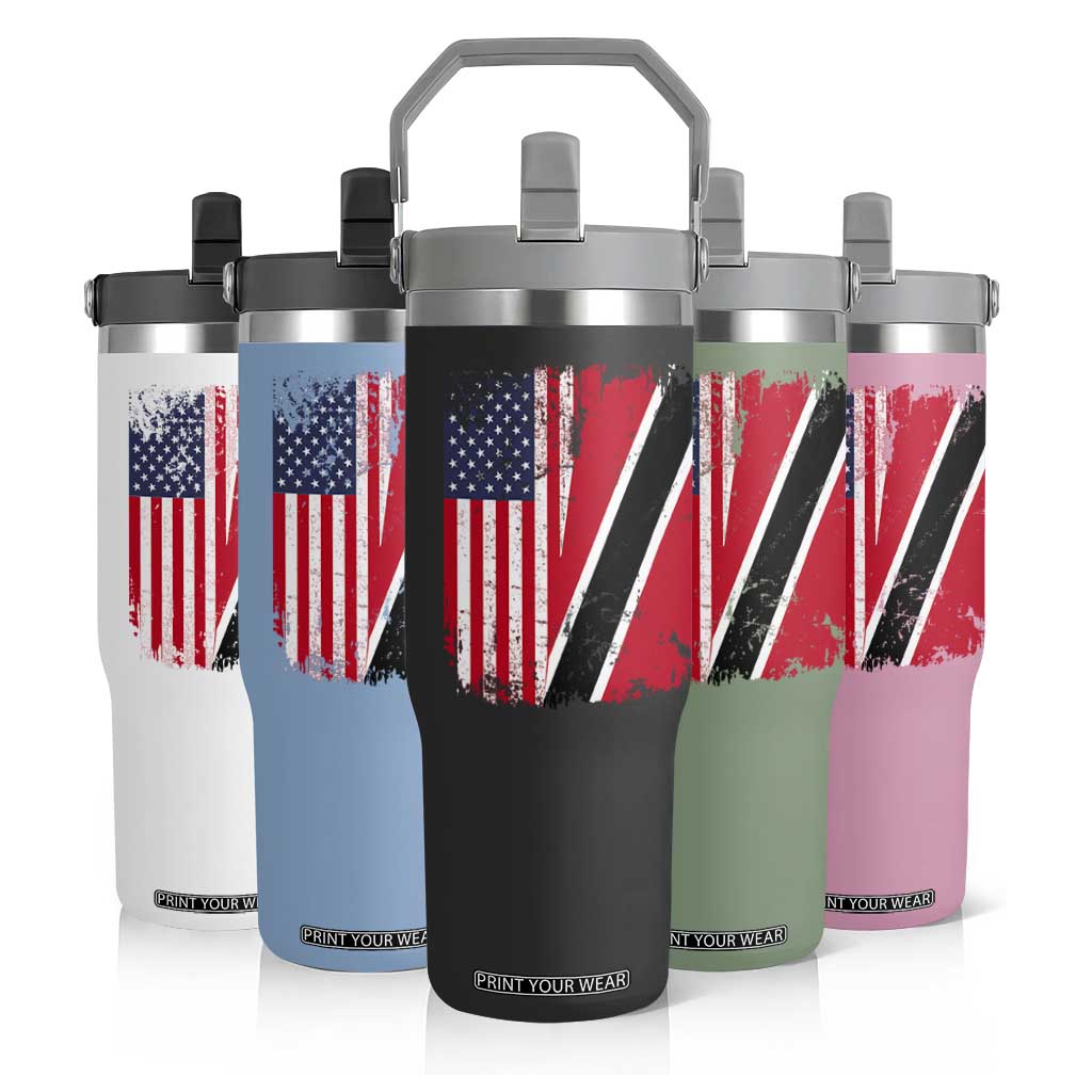 USA Trinidad and Tobago Flip Straw Tumbler Retro Vintage American Trini Pride Flag TS10 Print Your Wear