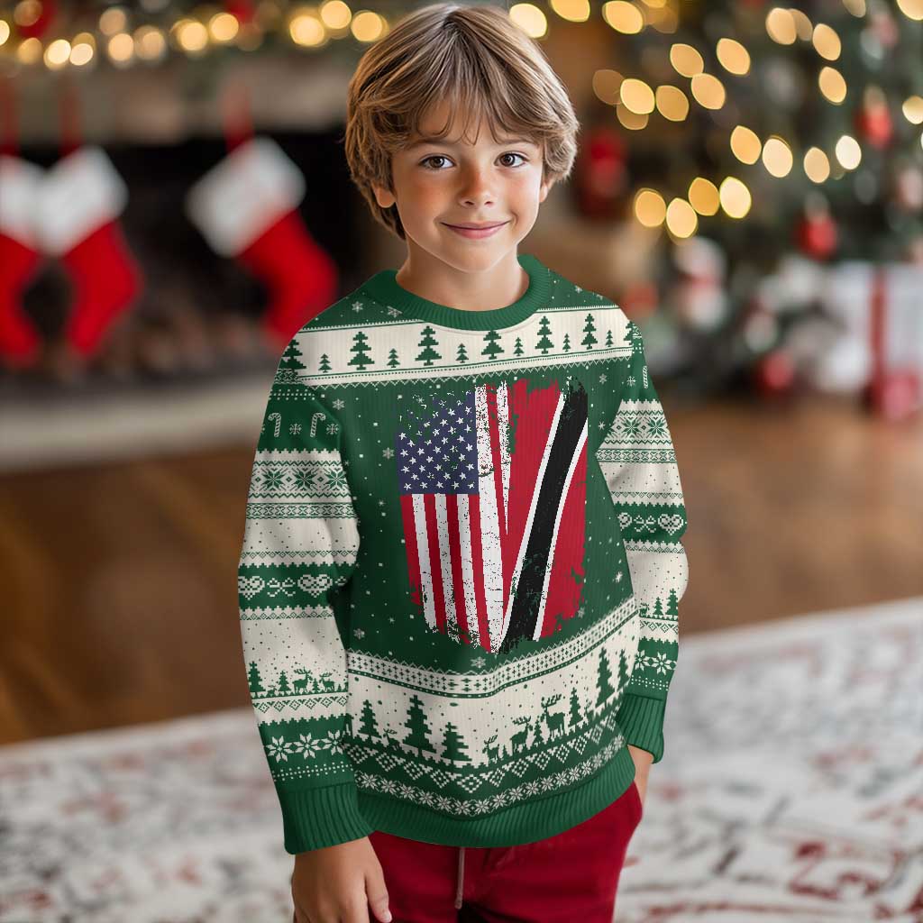 USA Trinidad and Tobago Ugly Christmas Sweater Retro Vintage American Trini Pride Flag TS10 Forest Green Beige Print Your Wear