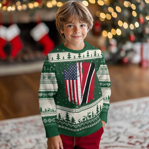 USA Trinidad and Tobago Ugly Christmas Sweater Retro Vintage American Trini Pride Flag TS10 Forest Green Beige Print Your Wear