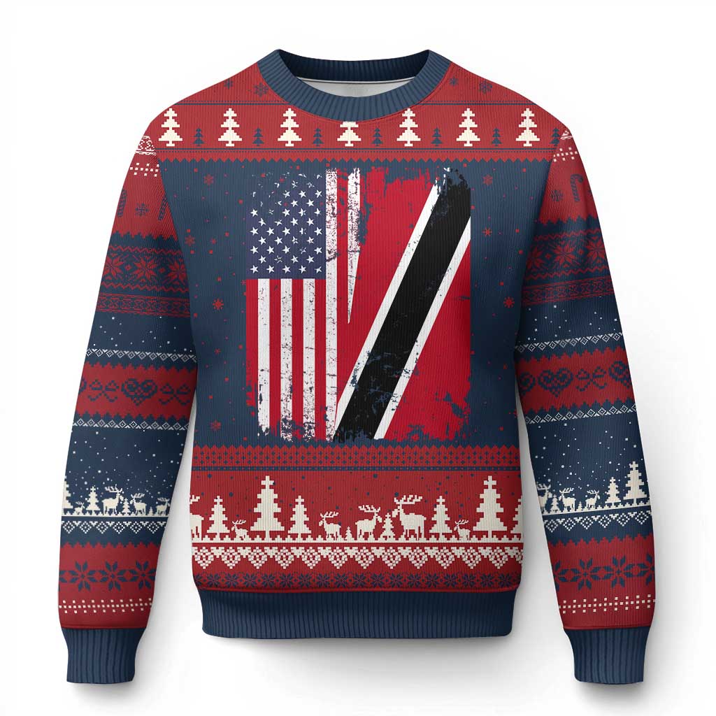 USA Trinidad and Tobago Ugly Christmas Sweater Retro Vintage American Trini Pride Flag TS10 Navy Red Print Your Wear
