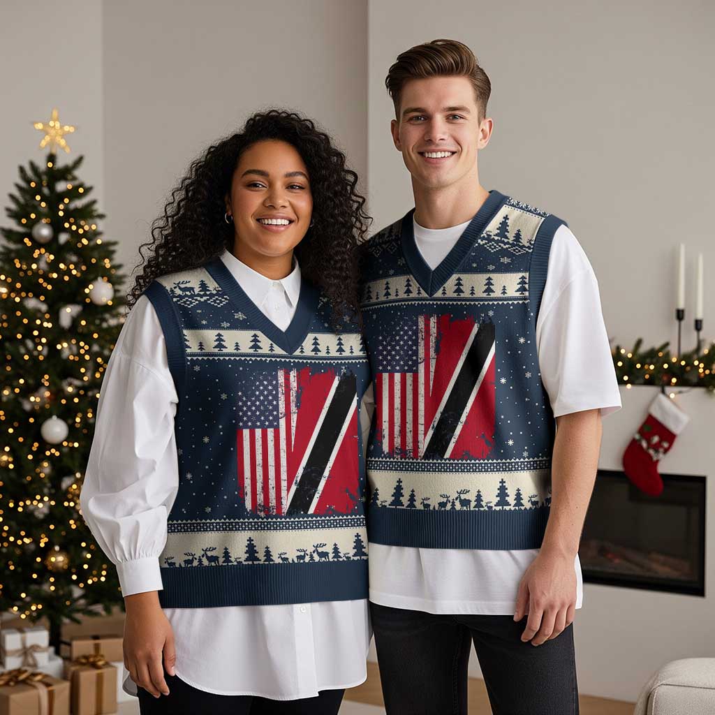 USA Trinidad and Tobago V-Neck Knit Sweater Vest Retro Vintage American Trini Pride Flag TS10 Navy Beige Print Your Wear