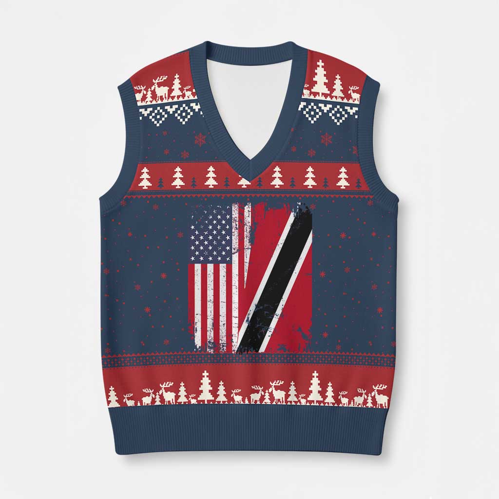 USA Trinidad and Tobago V-Neck Knit Sweater Vest Retro Vintage American Trini Pride Flag TS10 Navy Red Print Your Wear