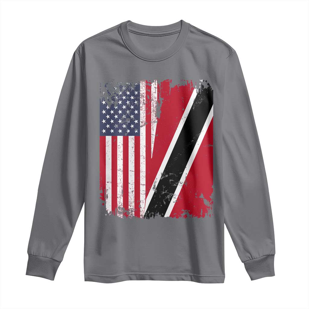 USA Trinidad and Tobago Long Sleeve Shirt Retro Vintage American Trini Pride Flag TS10 Charcoal Print Your Wear