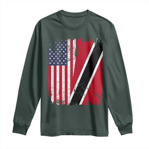 USA Trinidad and Tobago Long Sleeve Shirt Retro Vintage American Trini Pride Flag TS10 Dark Forest Green Print Your Wear