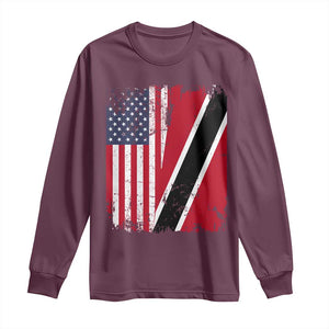 USA Trinidad and Tobago Long Sleeve Shirt Retro Vintage American Trini Pride Flag TS10 Maroon Print Your Wear