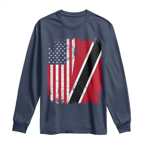 USA Trinidad and Tobago Long Sleeve Shirt Retro Vintage American Trini Pride Flag TS10 Navy Print Your Wear