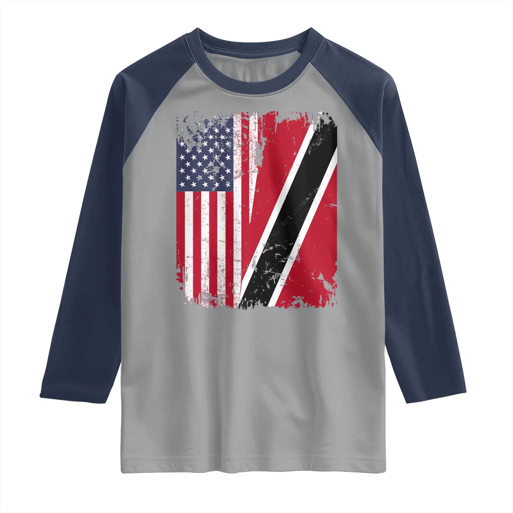 USA Trinidad and Tobago Raglan Shirt Retro Vintage American Trini Pride Flag TS10 Sport Gray Navy Print Your Wear