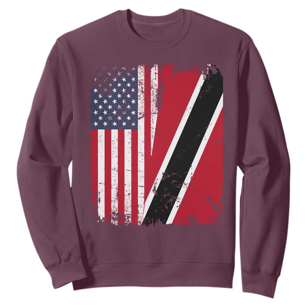 USA Trinidad and Tobago Sweatshirt Retro Vintage American Trini Pride Flag TS10 Maroon Print Your Wear