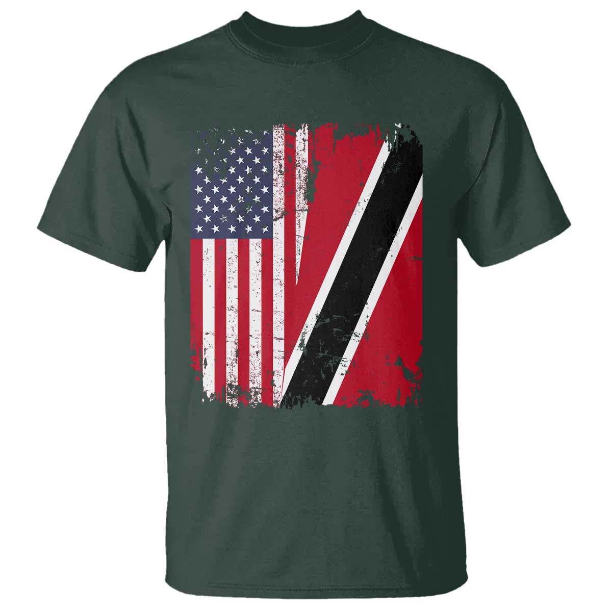 USA Trinidad and Tobago T Shirt Retro Vintage American Trini Pride Flag TS10 Dark Forest Green Print Your Wear