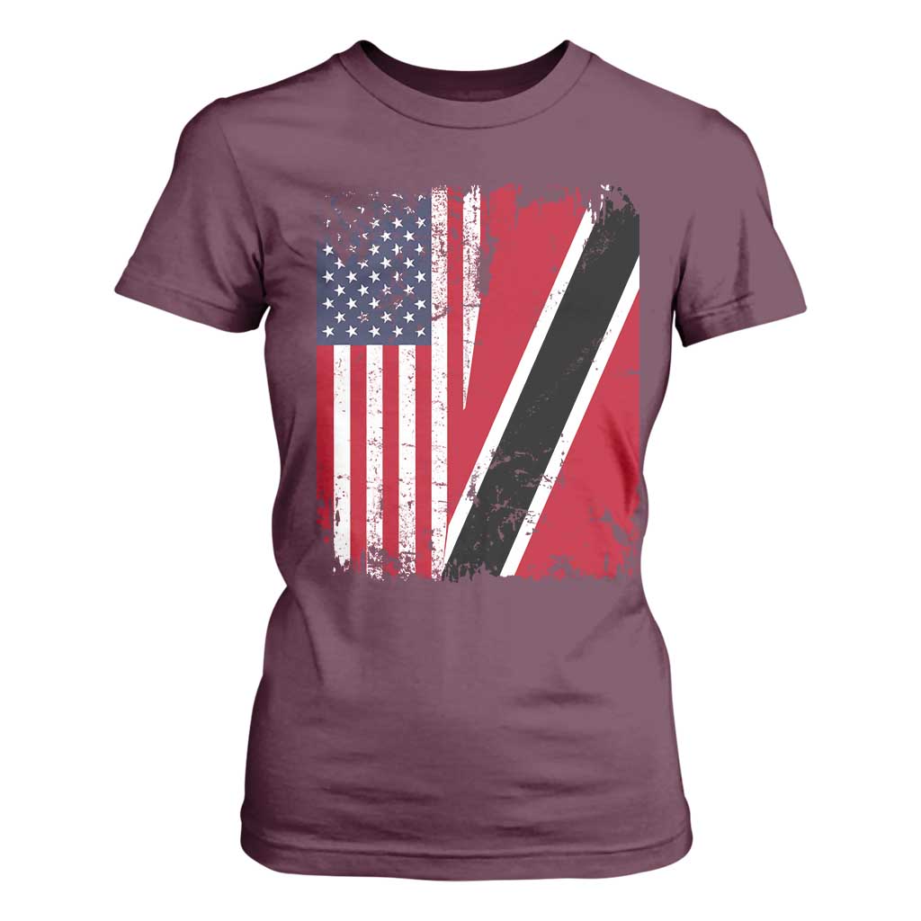 USA Trinidad and Tobago T Shirt For Women Retro Vintage American Trini Pride Flag TS10 Maroon Print Your Wear