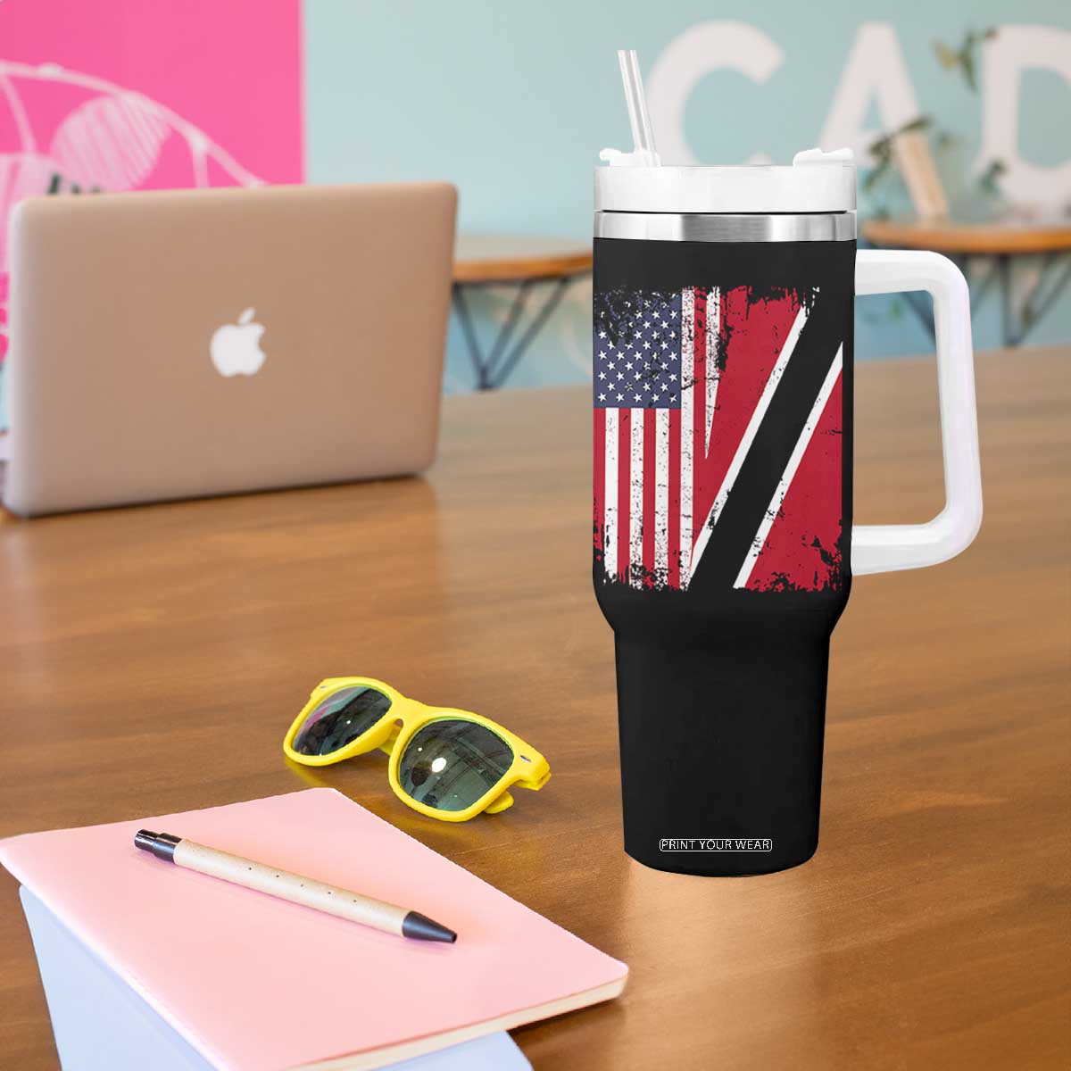 USA Trinidad and Tobago Tumbler With Handle Retro Vintage American Trini Pride Flag TS10 Print Your Wear