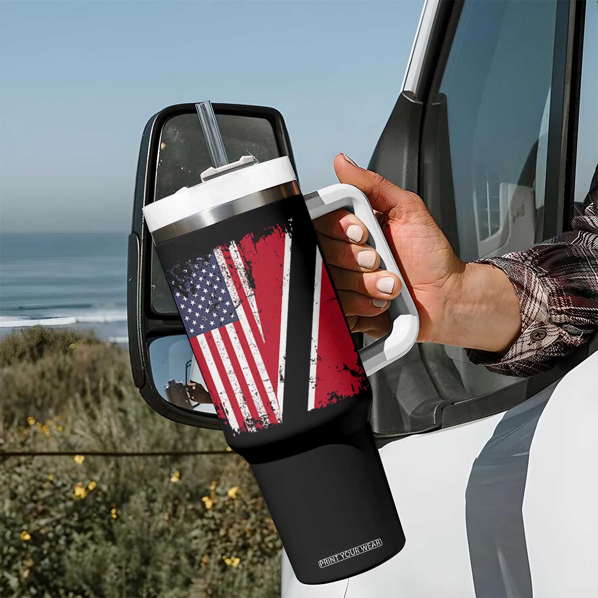 USA Trinidad and Tobago Tumbler With Handle Retro Vintage American Trini Pride Flag TS10 Print Your Wear