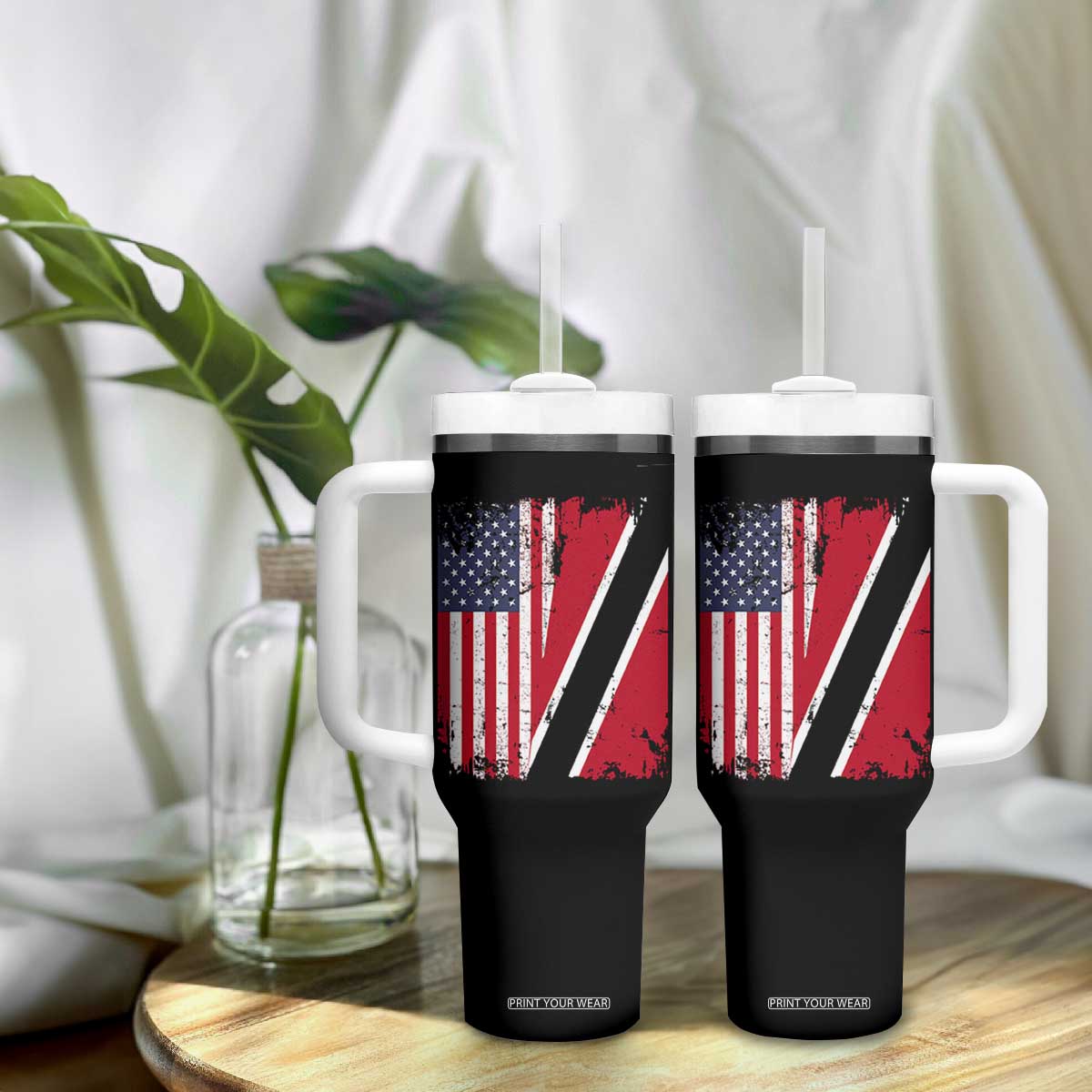 USA Trinidad and Tobago Tumbler With Handle Retro Vintage American Trini Pride Flag TS10 Print Your Wear