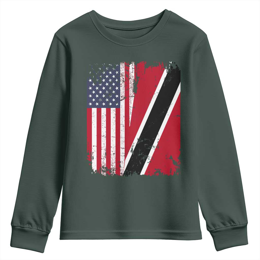 USA Trinidad and Tobago Youth Sweatshirt Retro Vintage American Trini Pride Flag TS10 Dark Forest Green Print Your Wear