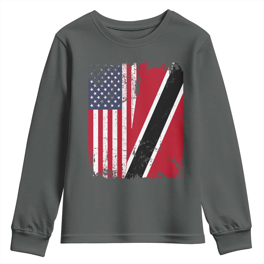 USA Trinidad and Tobago Youth Sweatshirt Retro Vintage American Trini Pride Flag TS10 Dark Heather Print Your Wear