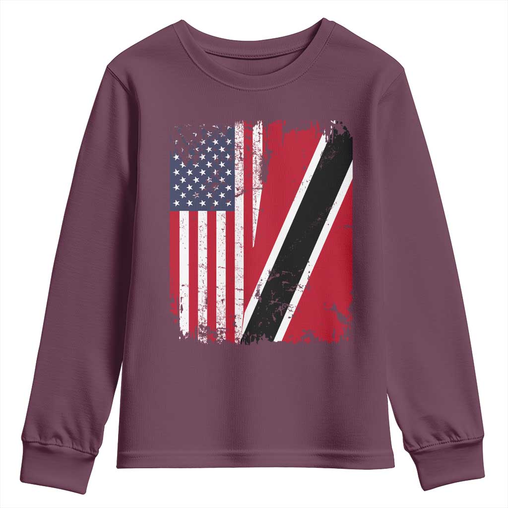 USA Trinidad and Tobago Youth Sweatshirt Retro Vintage American Trini Pride Flag TS10 Maroon Print Your Wear