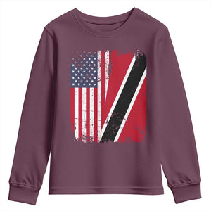USA Trinidad and Tobago Youth Sweatshirt Retro Vintage American Trini Pride Flag TS10 Maroon Print Your Wear