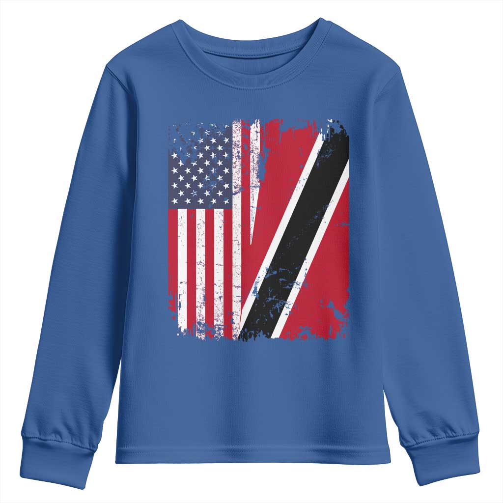USA Trinidad and Tobago Youth Sweatshirt Retro Vintage American Trini Pride Flag TS10 Royal Blue Print Your Wear