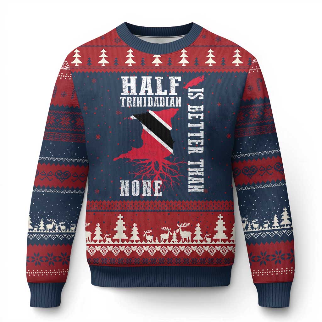 Half Trinidadian Ugly Christmas Sweater Is Better Than None Trini Pride TS10 Navy Red Print Your Wear