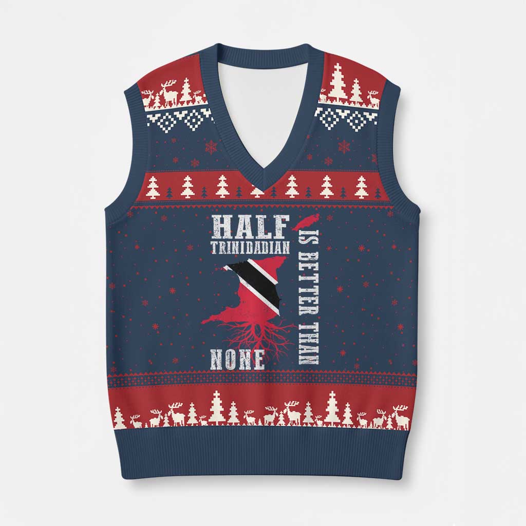 Half Trinidadian V-Neck Knit Sweater Vest Is Better Than None Trini Pride TS10 Navy Red Print Your Wear