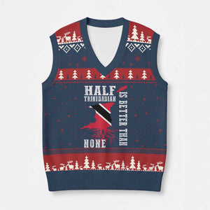 Half Trinidadian V-Neck Knit Sweater Vest Is Better Than None Trini Pride TS10 Navy Red Print Your Wear
