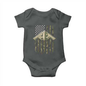 Retro Camo B2 Spirit Baby Onesie B-2 Bomber Stealth Aircraft Camouflage US Flag Patriotic TS10 Dark Heather Print Your Wear