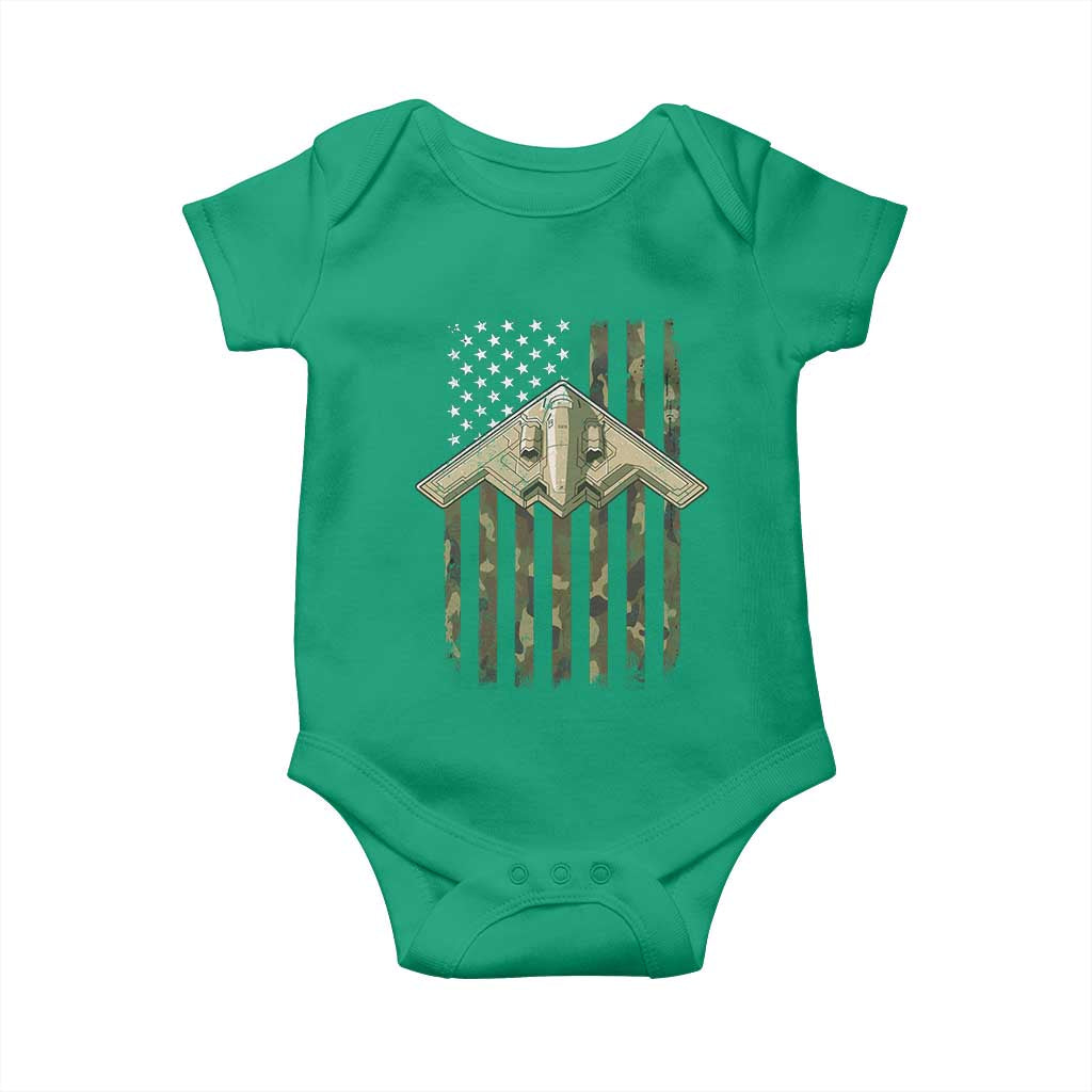 Retro Camo B2 Spirit Baby Onesie B-2 Bomber Stealth Aircraft Camouflage US Flag Patriotic TS10 Irish Green Print Your Wear