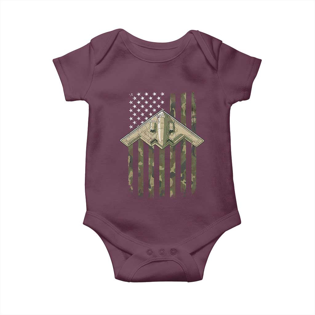 Retro Camo B2 Spirit Baby Onesie B-2 Bomber Stealth Aircraft Camouflage US Flag Patriotic TS10 Maroon Print Your Wear