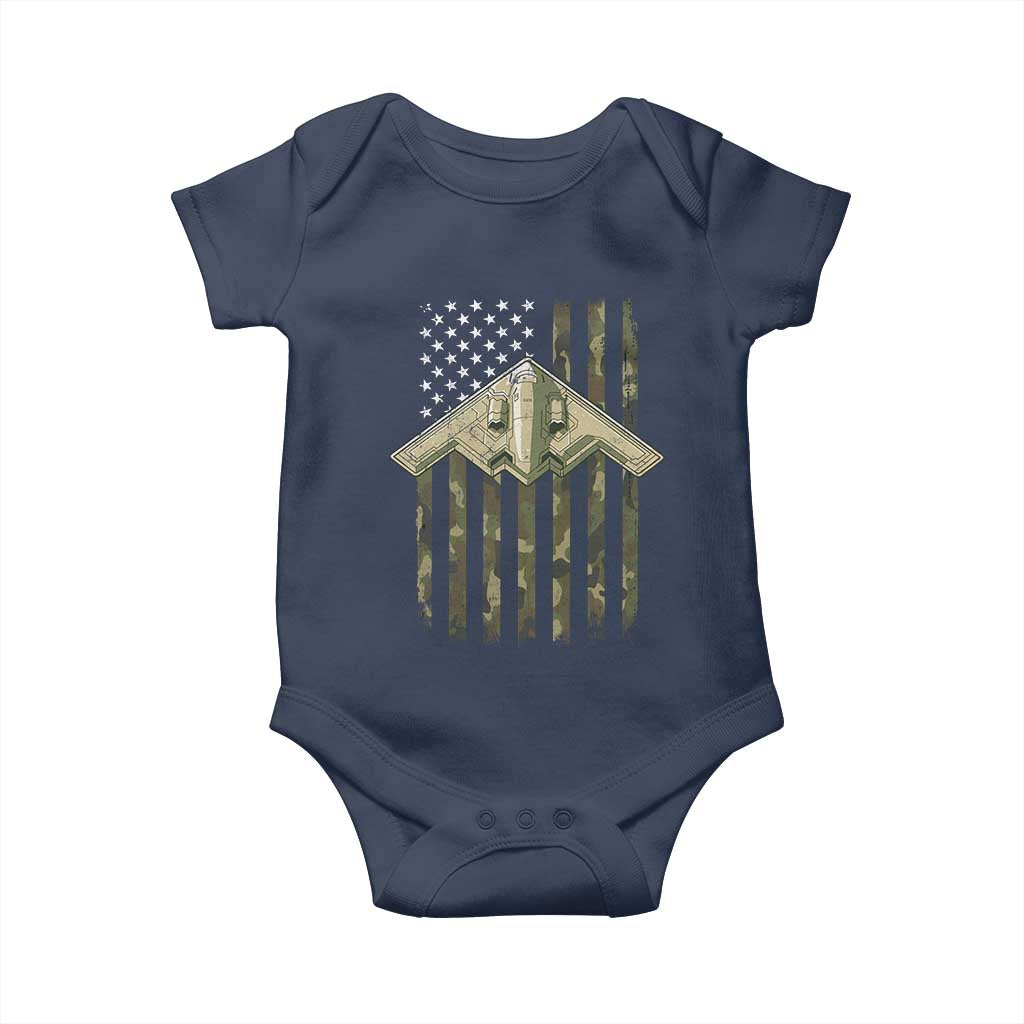 Retro Camo B2 Spirit Baby Onesie B-2 Bomber Stealth Aircraft Camouflage US Flag Patriotic TS10 Navy Print Your Wear