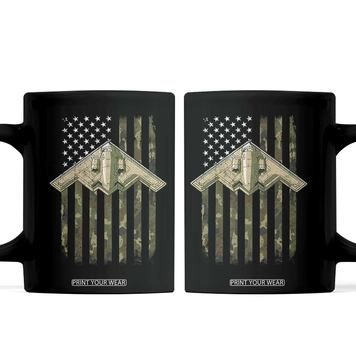 Retro Camo B2 Spirit Coffee Mug B-2 Bomber Stealth Aircraft Camouflage US Flag Patriotic TS10 Black Print Your Wear