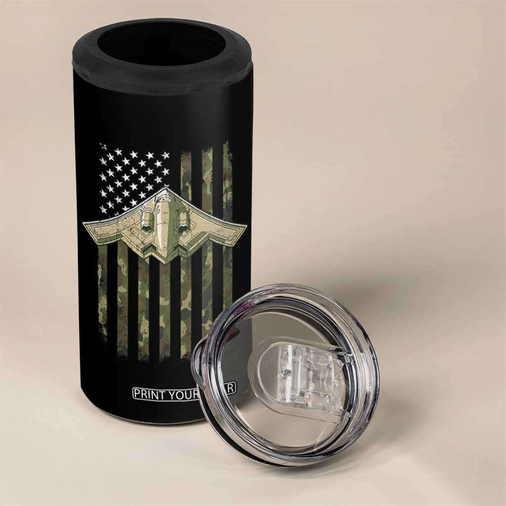 Retro Camo B2 Spirit 4 in 1 Can Cooler Tumbler B-2 Bomber Stealth Aircraft Camouflage US Flag Patriotic TS10 Print Your Wear