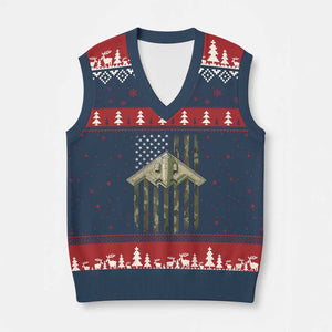 Retro Camo B2 Spirit V-Neck Knit Sweater Vest B-2 Bomber Stealth Aircraft Camouflage US Flag Patriotic TS10 Navy Red Print Your Wear