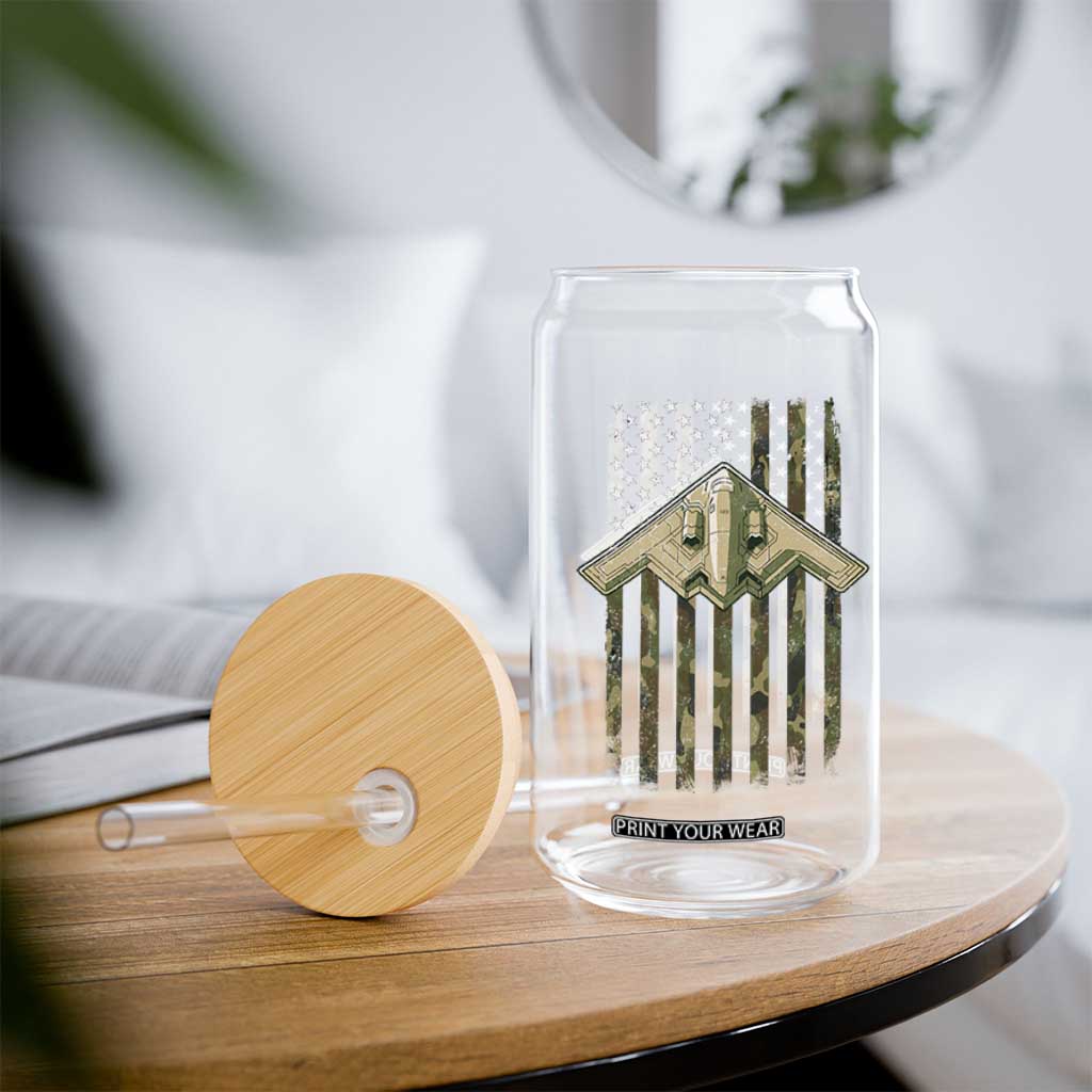Retro Camo B2 Spirit Glass Can B-2 Bomber Stealth Aircraft Camouflage US Flag Patriotic TS10 Print Your Wear