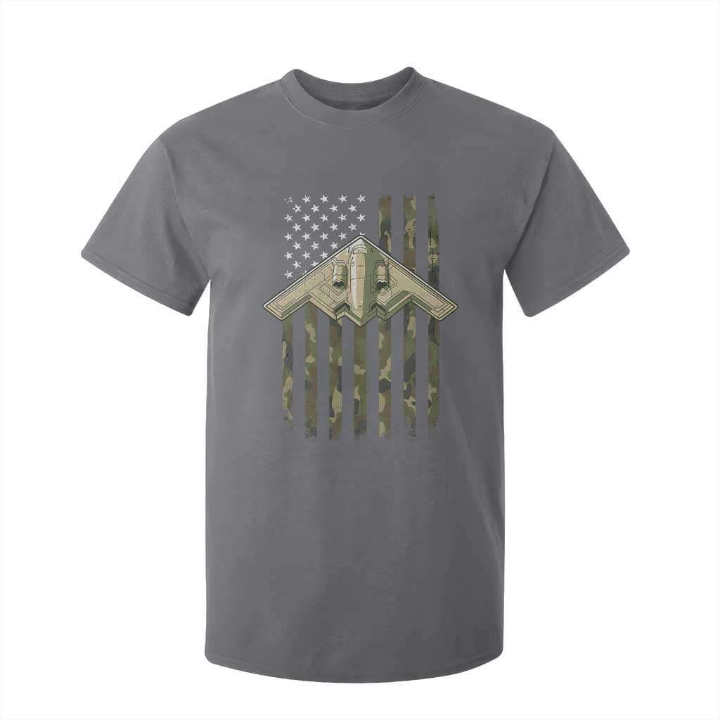 Retro Camo B2 Spirit T Shirt For Kid B-2 Bomber Stealth Aircraft Camouflage US Flag Patriotic TS10 Charcoal Print Your Wear