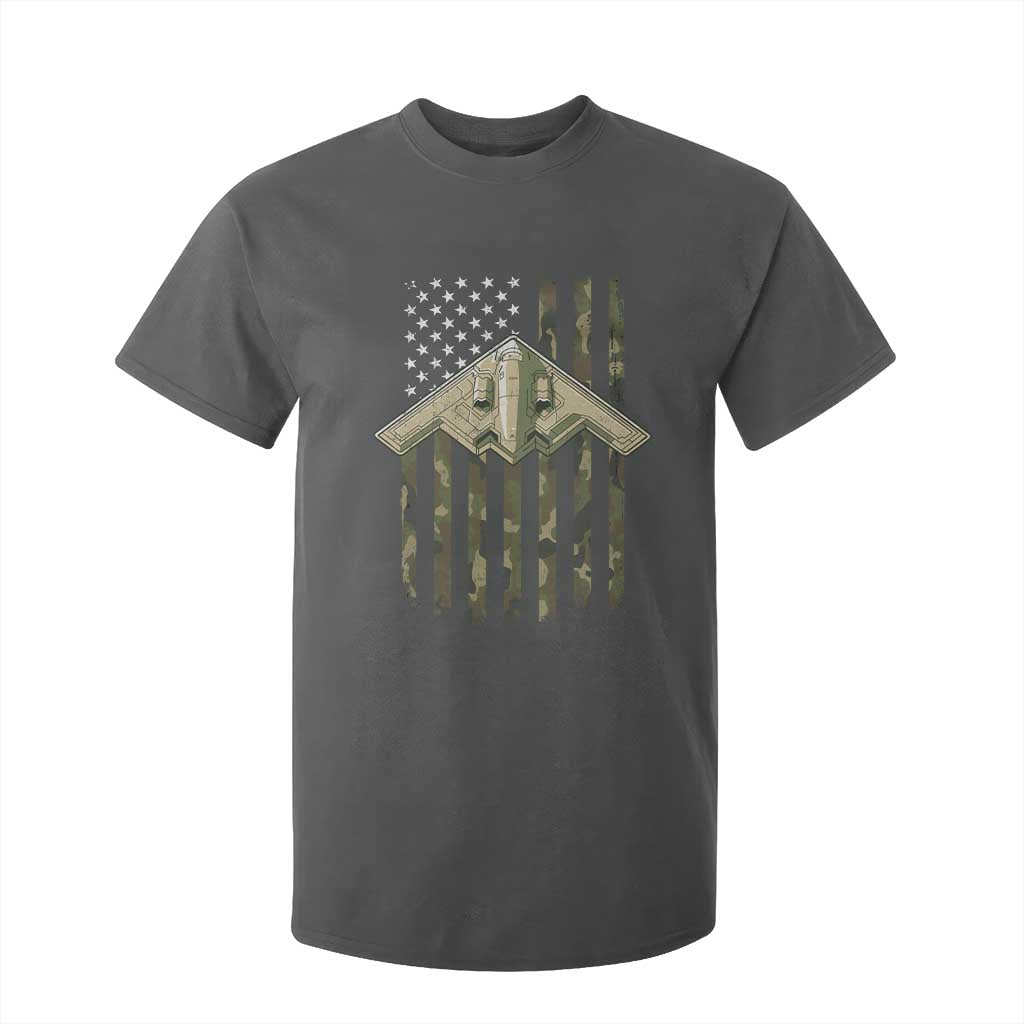 Retro Camo B2 Spirit T Shirt For Kid B-2 Bomber Stealth Aircraft Camouflage US Flag Patriotic TS10 Dark Heather Print Your Wear