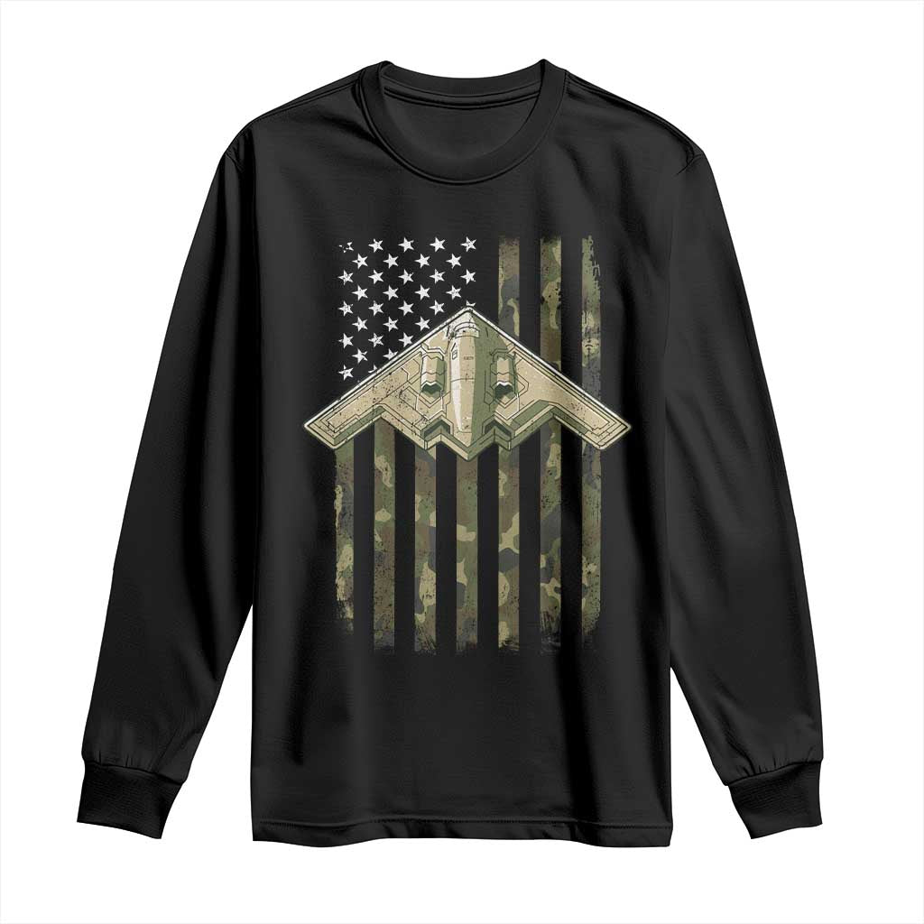 Retro Camo B2 Spirit Long Sleeve Shirt B-2 Bomber Stealth Aircraft Camouflage US Flag Patriotic TS10 Black Print Your Wear