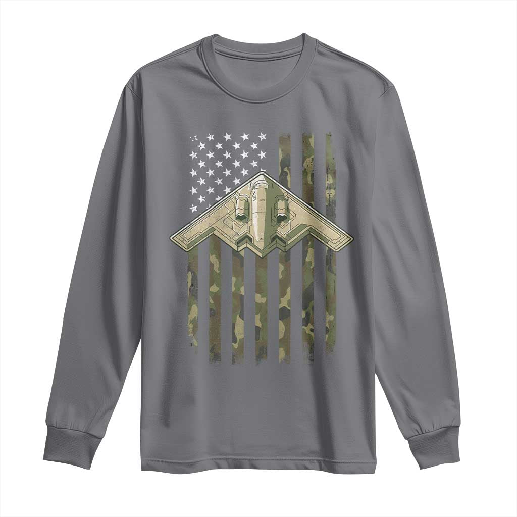 Retro Camo B2 Spirit Long Sleeve Shirt B-2 Bomber Stealth Aircraft Camouflage US Flag Patriotic TS10 Charcoal Print Your Wear