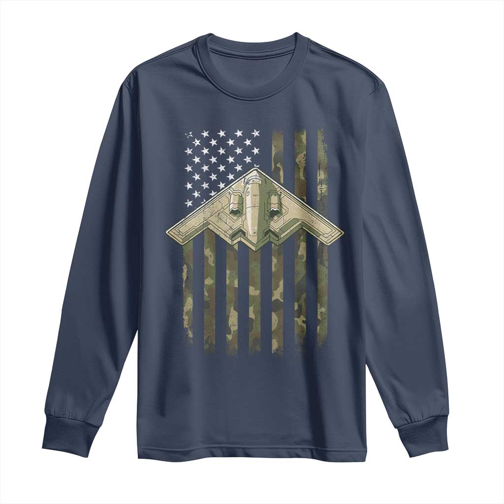 Retro Camo B2 Spirit Long Sleeve Shirt B-2 Bomber Stealth Aircraft Camouflage US Flag Patriotic TS10 Navy Print Your Wear
