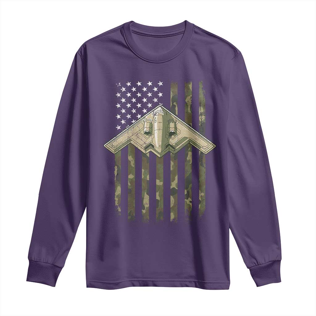 Retro Camo B2 Spirit Long Sleeve Shirt B-2 Bomber Stealth Aircraft Camouflage US Flag Patriotic TS10 Purple Print Your Wear