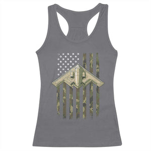 Retro Camo B2 Spirit Racerback Tank Top B-2 Bomber Stealth Aircraft Camouflage US Flag Patriotic TS10 Charcoal Print Your Wear