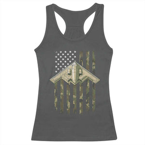 Retro Camo B2 Spirit Racerback Tank Top B-2 Bomber Stealth Aircraft Camouflage US Flag Patriotic TS10 Dark Heather Print Your Wear