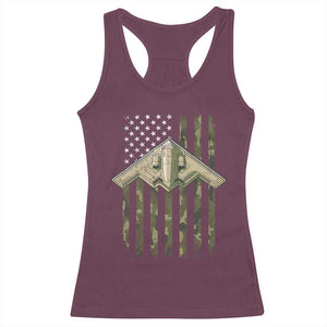 Retro Camo B2 Spirit Racerback Tank Top B-2 Bomber Stealth Aircraft Camouflage US Flag Patriotic TS10 Maroon Print Your Wear
